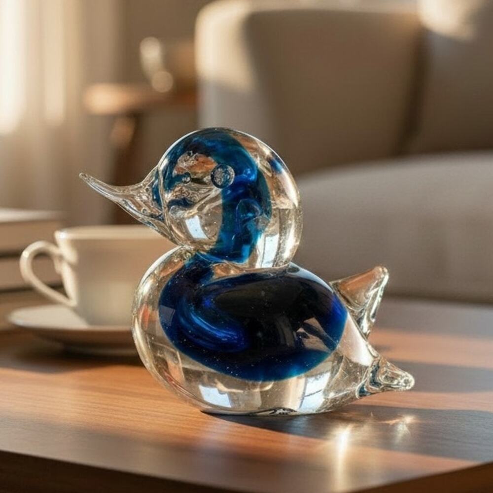 Vintage Murano Uranium Glass Duck Blue Clear 365nm UV Glow MCM Italy